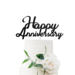 Happy Anniversary BLACK Glitter Cake Topper
