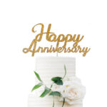Happy Anniversary GOLD Glitter Cake Topper