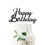 Happy Birthday Cake Topper - Black Glitter