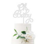 Oh Baby Cake Topper - White Glitter