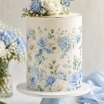 Baby Blue Garden Watercolor Floral Edible Cake Wrap A4 Icing Sheet