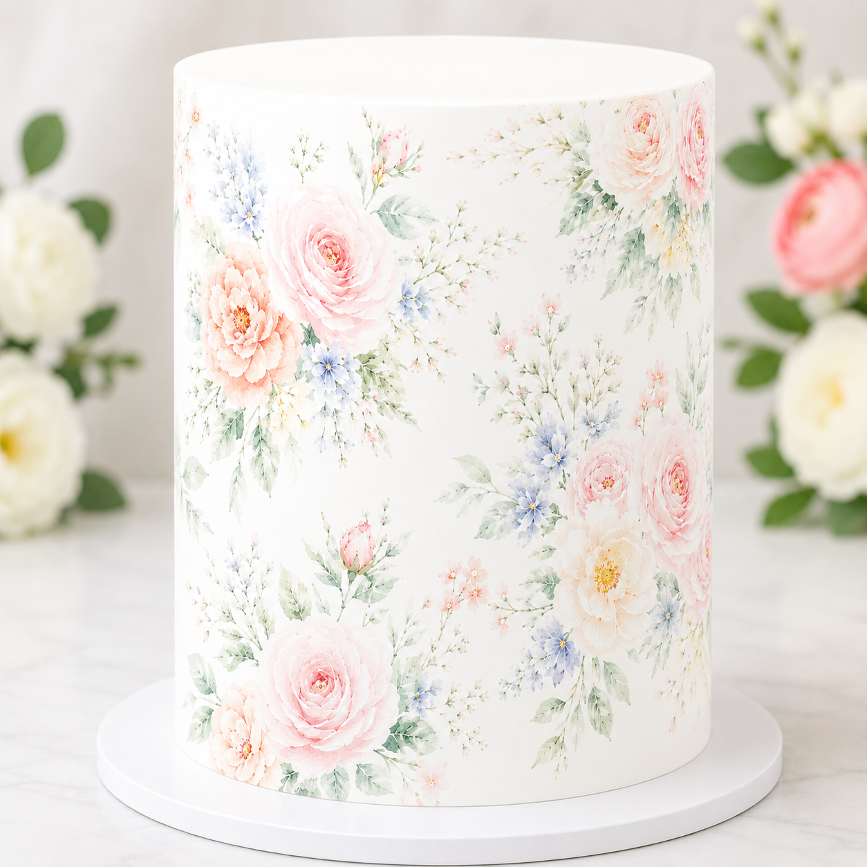 Watercolor Floral Edible Cake Wrap A4 good Cake wrap GOOD Blush Garden Watercolor Floral Edible Cake Wrap – A4 Icing Sheet - Image 1