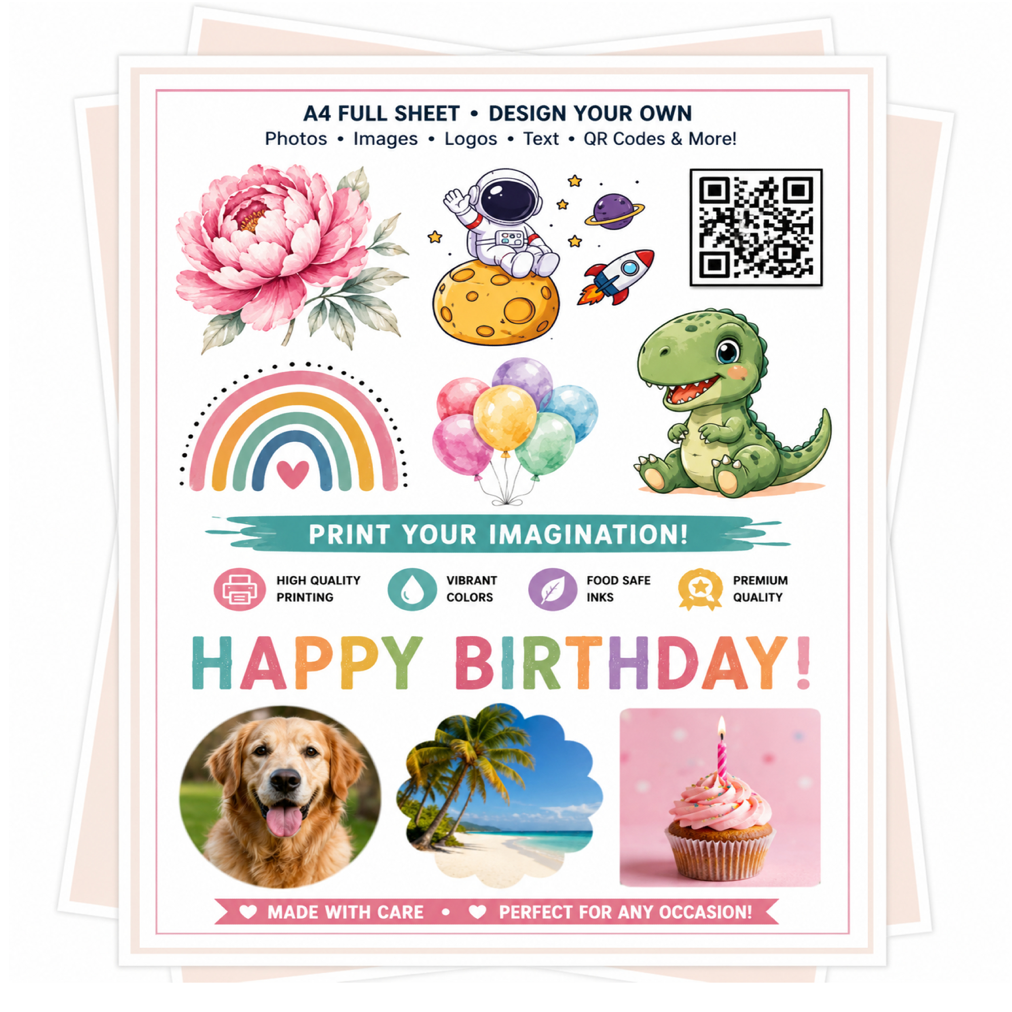 Design Your A4 Cake Topper JYKCAKES A4 Full Sheet – Design Your Own Edible Image - Image 1
